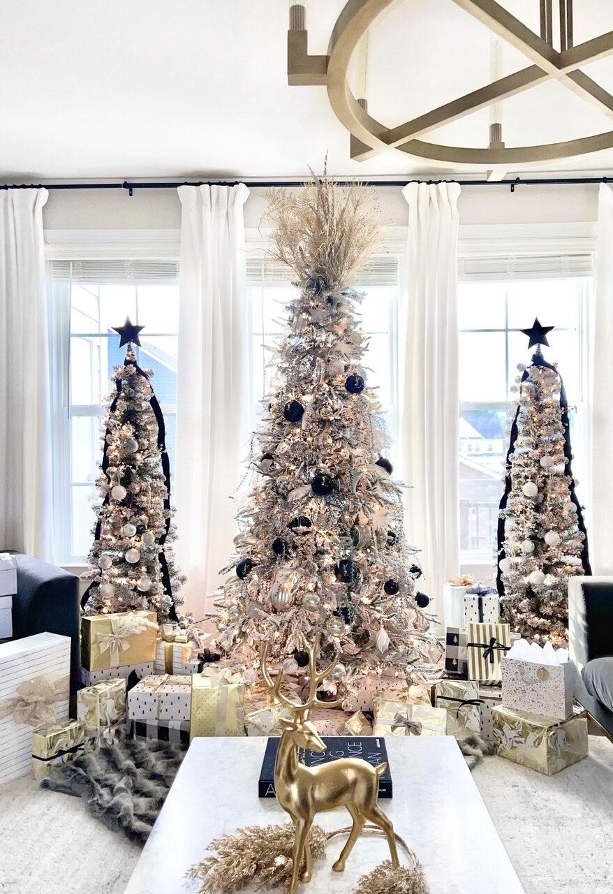 Modern glam Christmas tree, triple trees, Christmas glam, designer Christmas trees, luxury Christmas trees, glam Christmas tree ideas, modern Christmas tree ideas